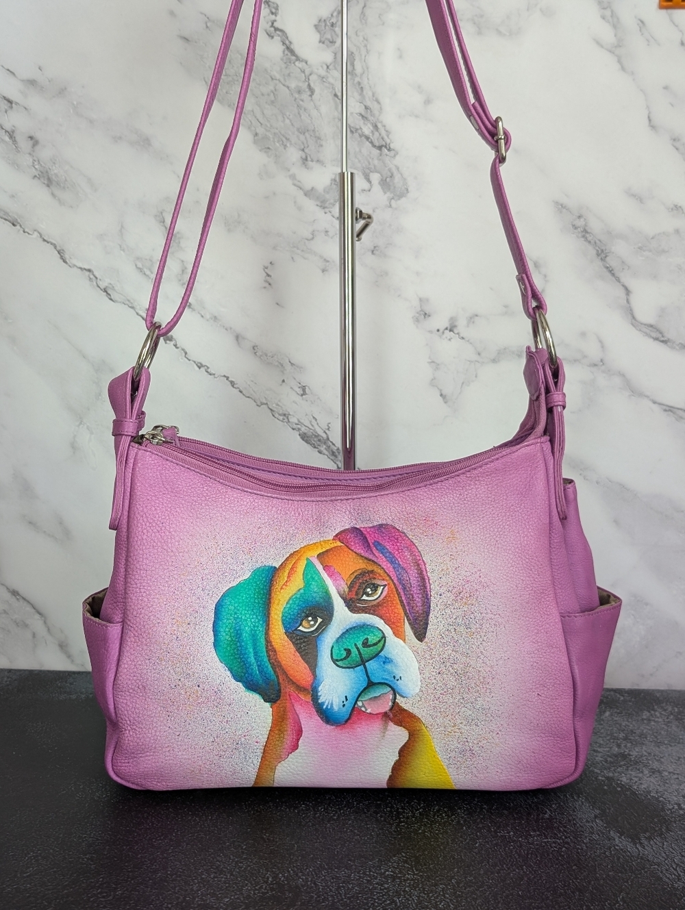 Sukriti Hand Painted Leather Hobo Tote Dog-NWOT